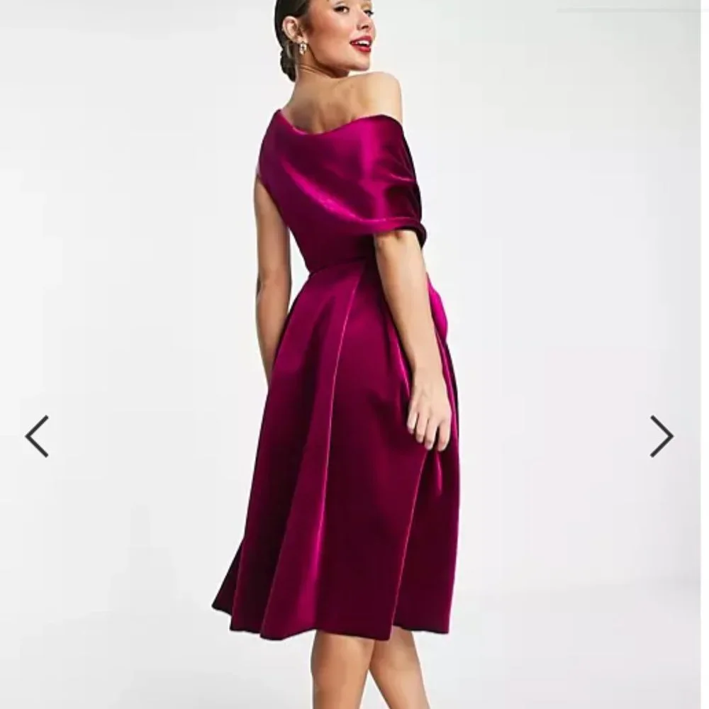 Velvet Bare Shoulder Midi Dress in Berry - Picture 3 of 11
